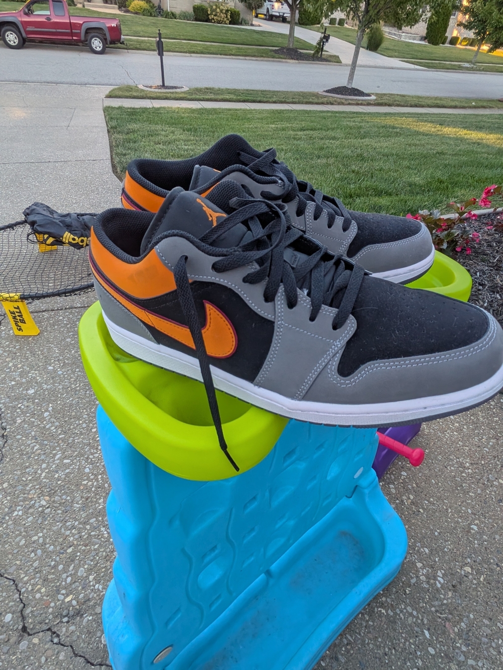 Men's Jordans Black, Gray & Orange Low-Top Athletic Sneakers